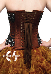 Brown Satin Black Sequins Top & Tissue Tutu Skirt Waist Cincher Overbust Corset Dress