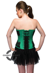 Green Satin Black Handmade Sequins Overbust Top Tutu Skirt Women Plus Size Corset Dress