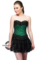 Green Satin Black Sequins Work Overbust Top & Net Tutu Skirt Women Plus Size Corset Dress