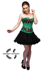 Green Satin Red Sequins Handmade Overbust Top & Black Tissue Tutu Skirt Women Plus Size Corset Dress