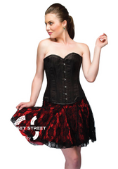 Black Satin Double Bone Waist Cincher Overbust Top & Kundli Net Tutu Skirt Corset Dress