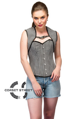 Black White Dotted Polyester Overbust Top with Shrug Women Corset