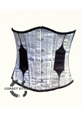 Black N White Newspaper Print Cotton Underbust Corset Top