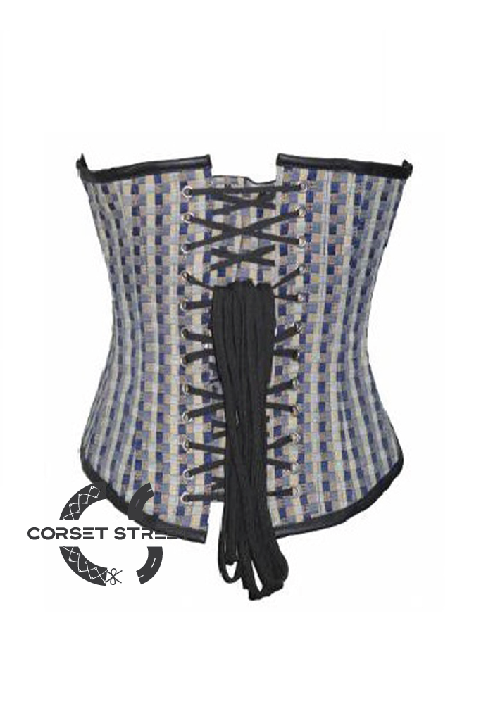 Printed Cotton Leather Work Waist Training Bustier Overbust Corset Costume