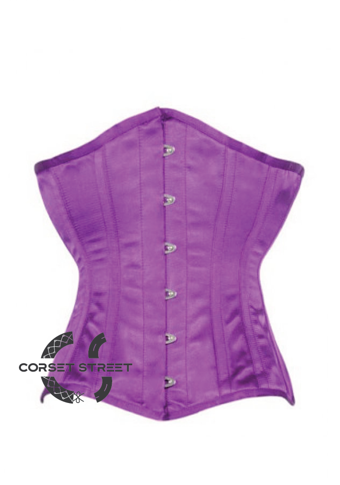 Purple Satin Gothic Burlesque Bustier Waist Training Underbust Plus Size Corset Costume
