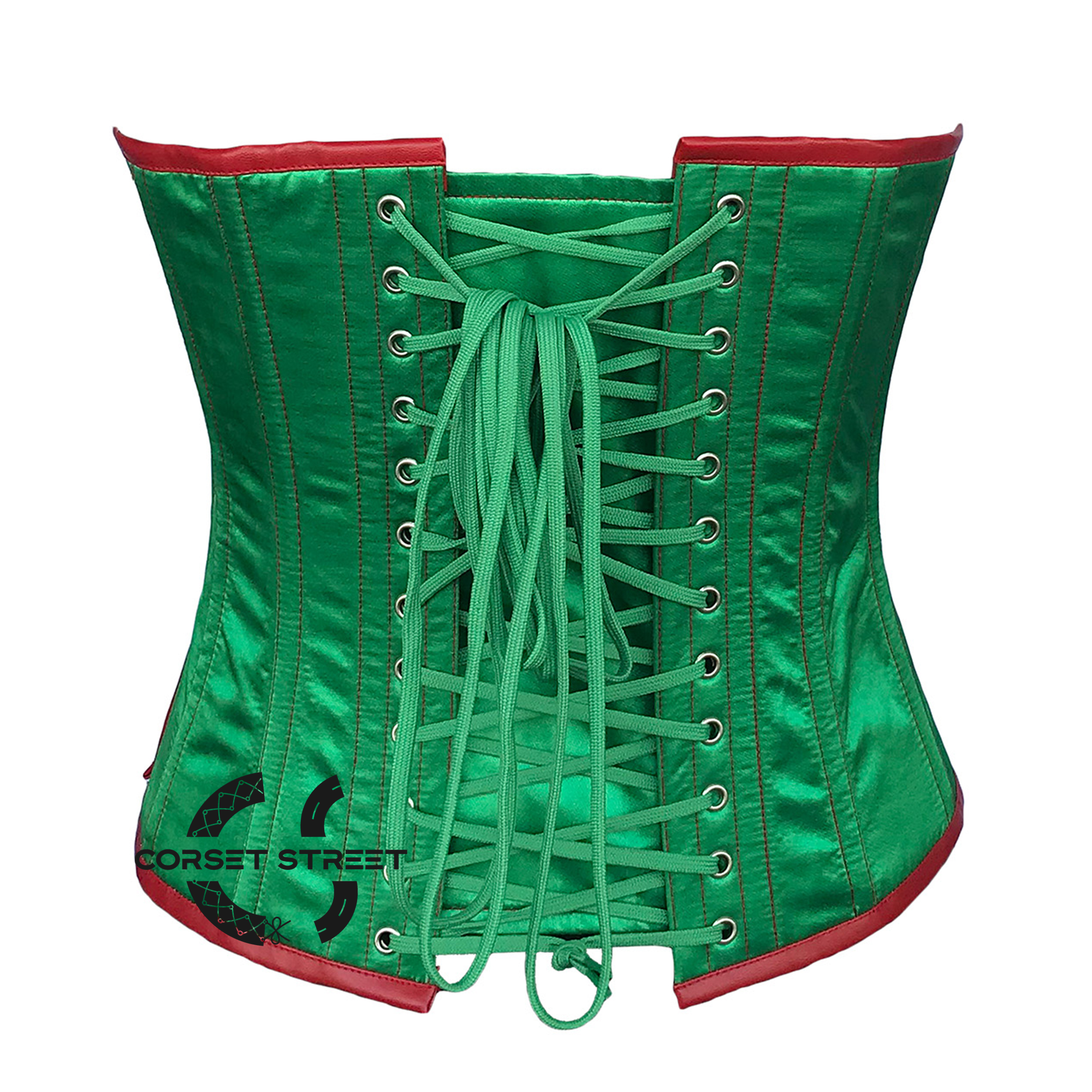 Plus Size Green Satin Red Leather Steampunk Costume Gothic Overbust Corset