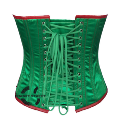 Green Satin Red Leather Steampunk Costume Gothic Overbust Corset