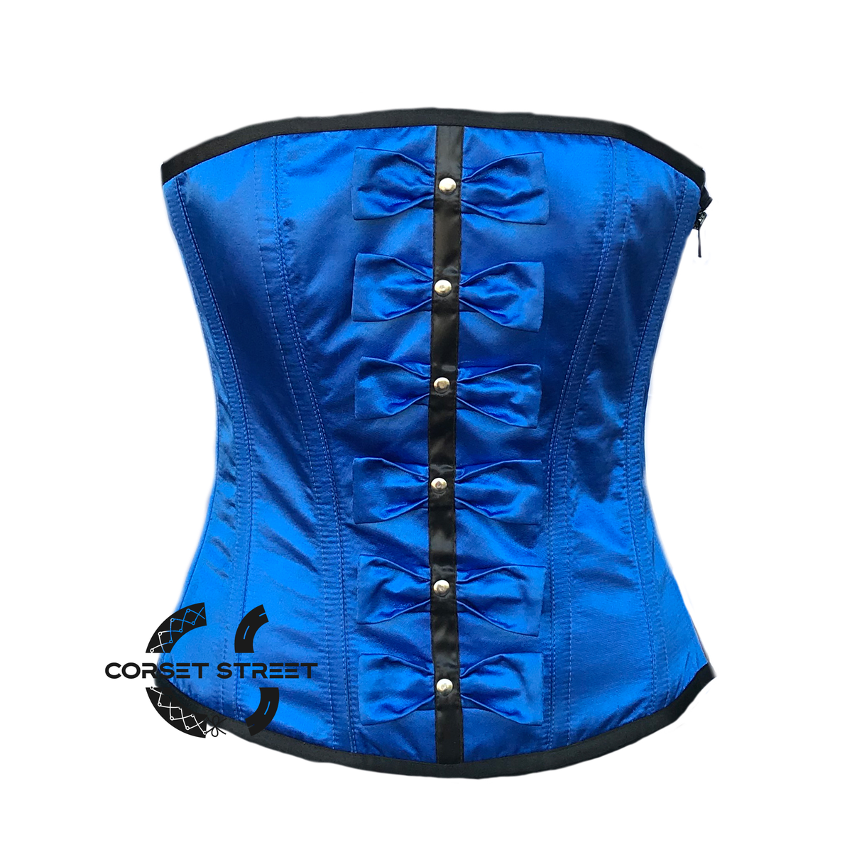 Plus Size  Blue Satin Front Bows Gothic Dress Burlesque Overbust Corset Top