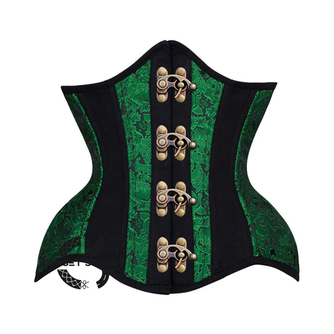 Green And Black Brocade Black Cotton Stripe Antique Clasps Waist Training Steampunk Costume Underbust Corset