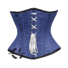 Royal Blue Satin Double Bone Front White Lace Gothic Waist Training Underbust Corset Bustier Top