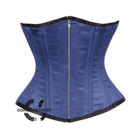 Royal Blue Satin Double Bone Front Zipper Gothic Waist Training Underbust Corset Bustier Top