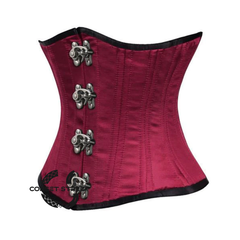 Maroon Satin Double Bone Front Clasps Gothic Waist Training Underbust Corset Bustier Top