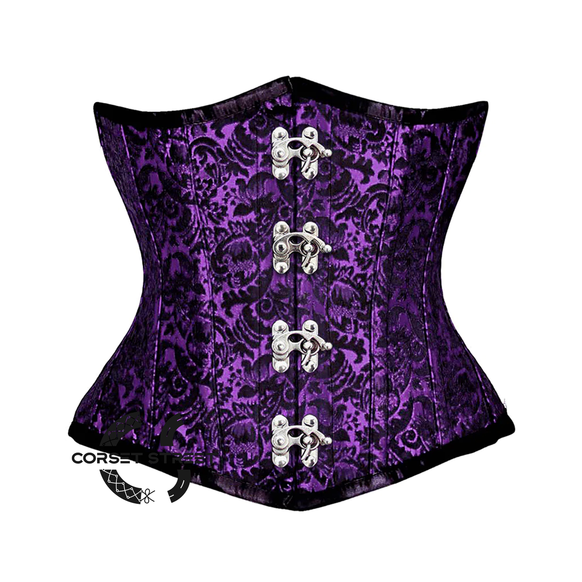 Purple And Black Brocade Front Clasps Steampunk Gothic Waist Training Underbust Corset Bustier Top