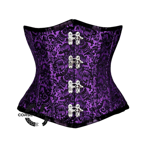 Purple And Black Brocade Front Clasps Steampunk Gothic Waist Training Underbust Corset Bustier Top