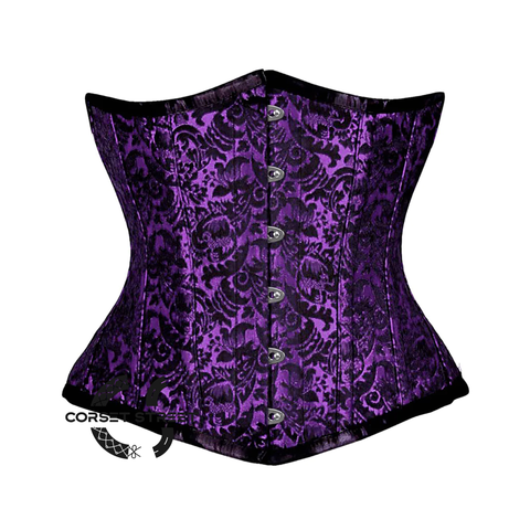 Purple And Black Brocade Front Busk Steampunk Gothic Waist Training Underbust Corset Bustier Top