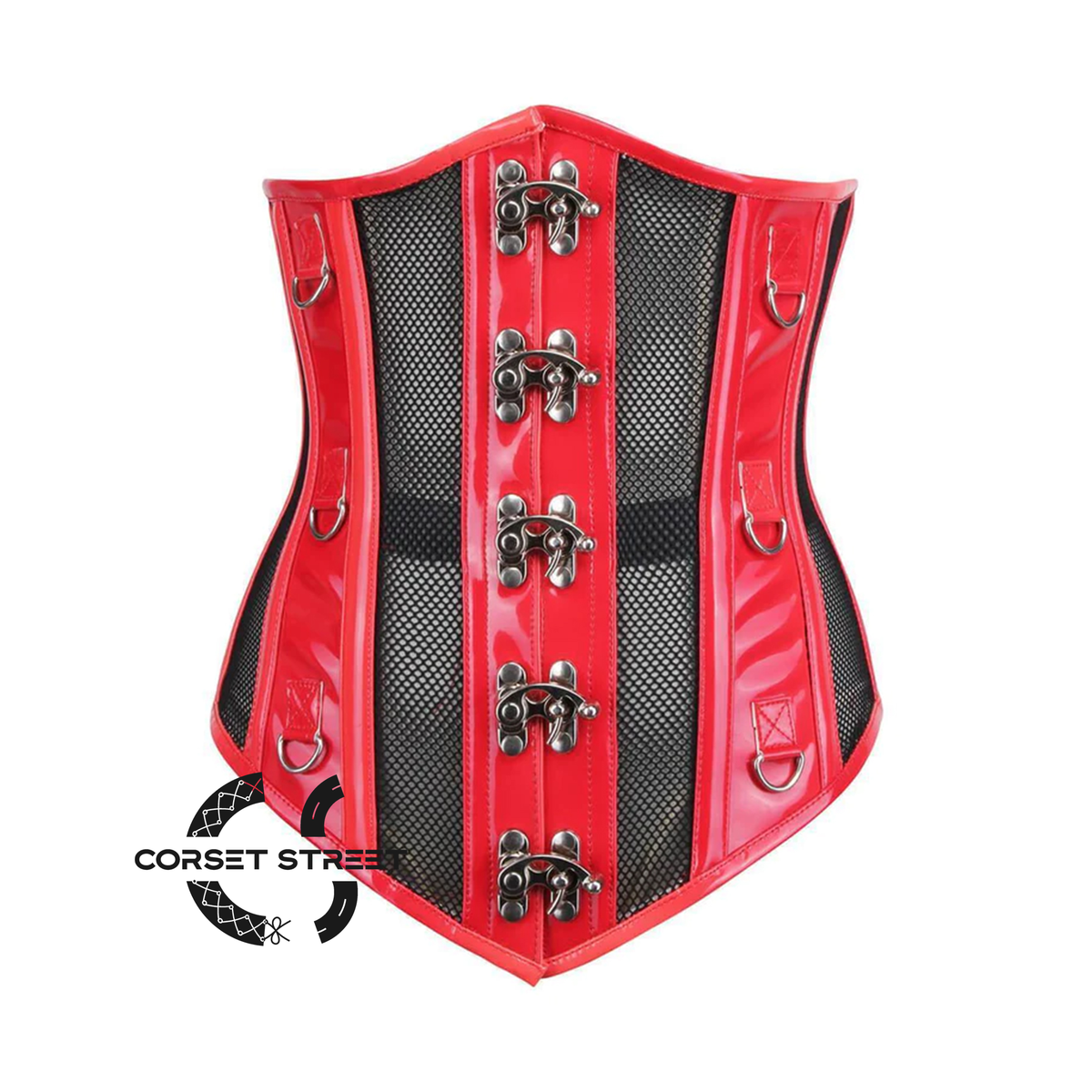 Red PVC Black Net Steampunk Heavy Duty Underbust Waist Training Sexy Corset