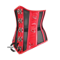 Red PVC Black Net Steampunk Heavy Duty Underbust Waist Training Sexy Corset