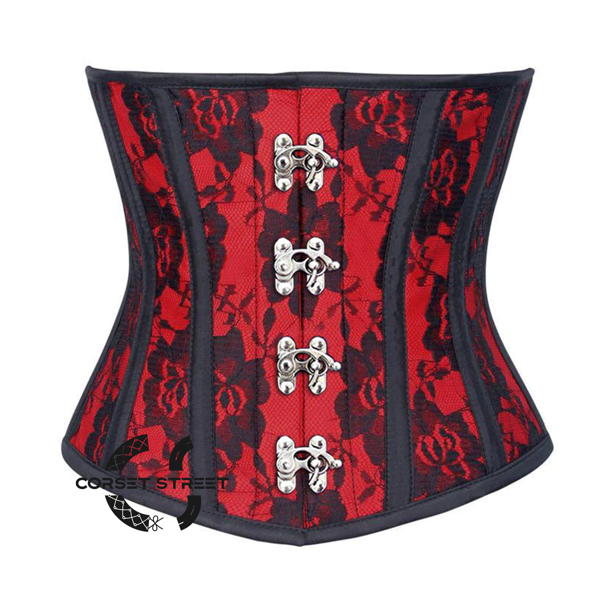 Red PVC Black Net Steampunk Heavy Duty Underbust Waist Training Sexy Corset