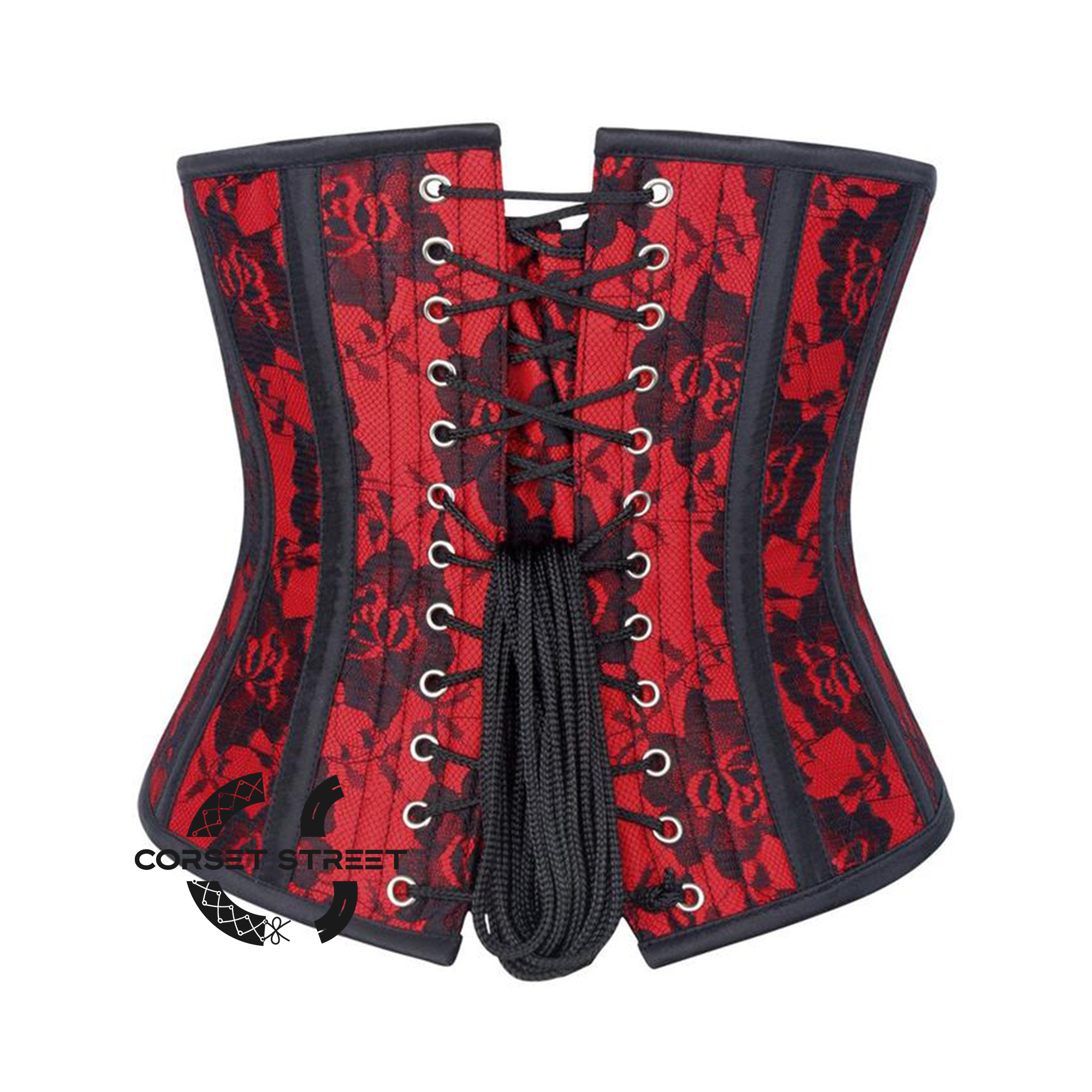 Red PVC Black Net Steampunk Heavy Duty Underbust Waist Training Sexy Corset