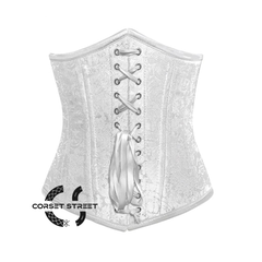 White Brocade Front Lace Double Bone Steampunk Gothic Waist Training Underbust Corset Bustier Top