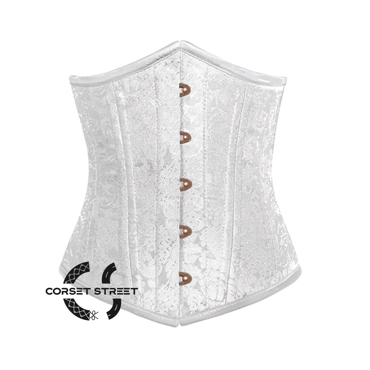 White Brocade Double Bone Steampunk Gothic Waist Training Underbust Corset Bustier Top