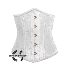 White Brocade Double Bone Steampunk Gothic Waist Training Underbust Corset Bustier Top