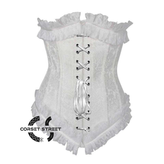 White Brocade Front Lace Frill Net Design Gothic Waist Training Underbust Corset Bustier Top