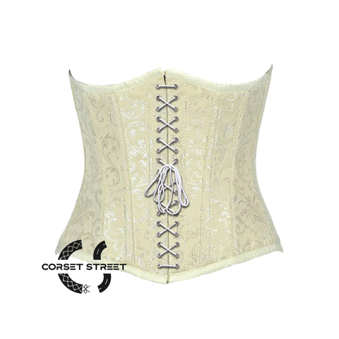 Ivory Brocade Front Lace Gothic Burlesque Waist Training Underbust Corset Bustier Top
