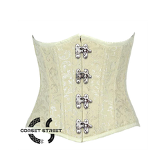 Ivory Brocade Silver Clasps Gothic Burlesque Waist Training Underbust Corset Bustier Top