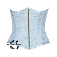 Baby Blue Brocade Antique Zipper Burlesque Waist Training Underbust Gothic Corset Bustier Top