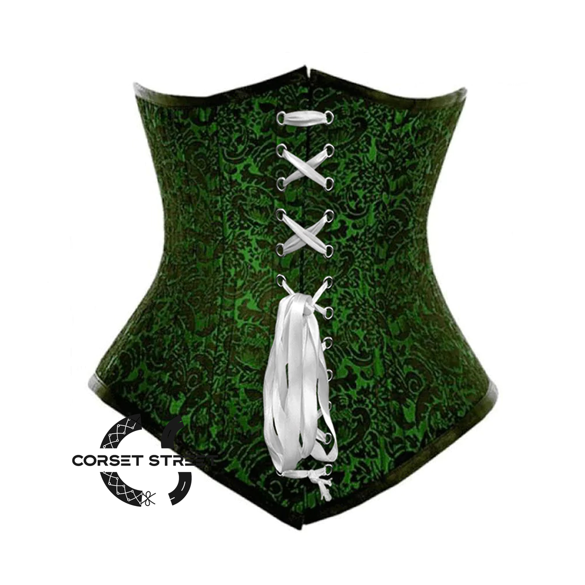 Green And Black Brocade Front Lace Gothic Waist Training Long Underbust Corset Bustier Top