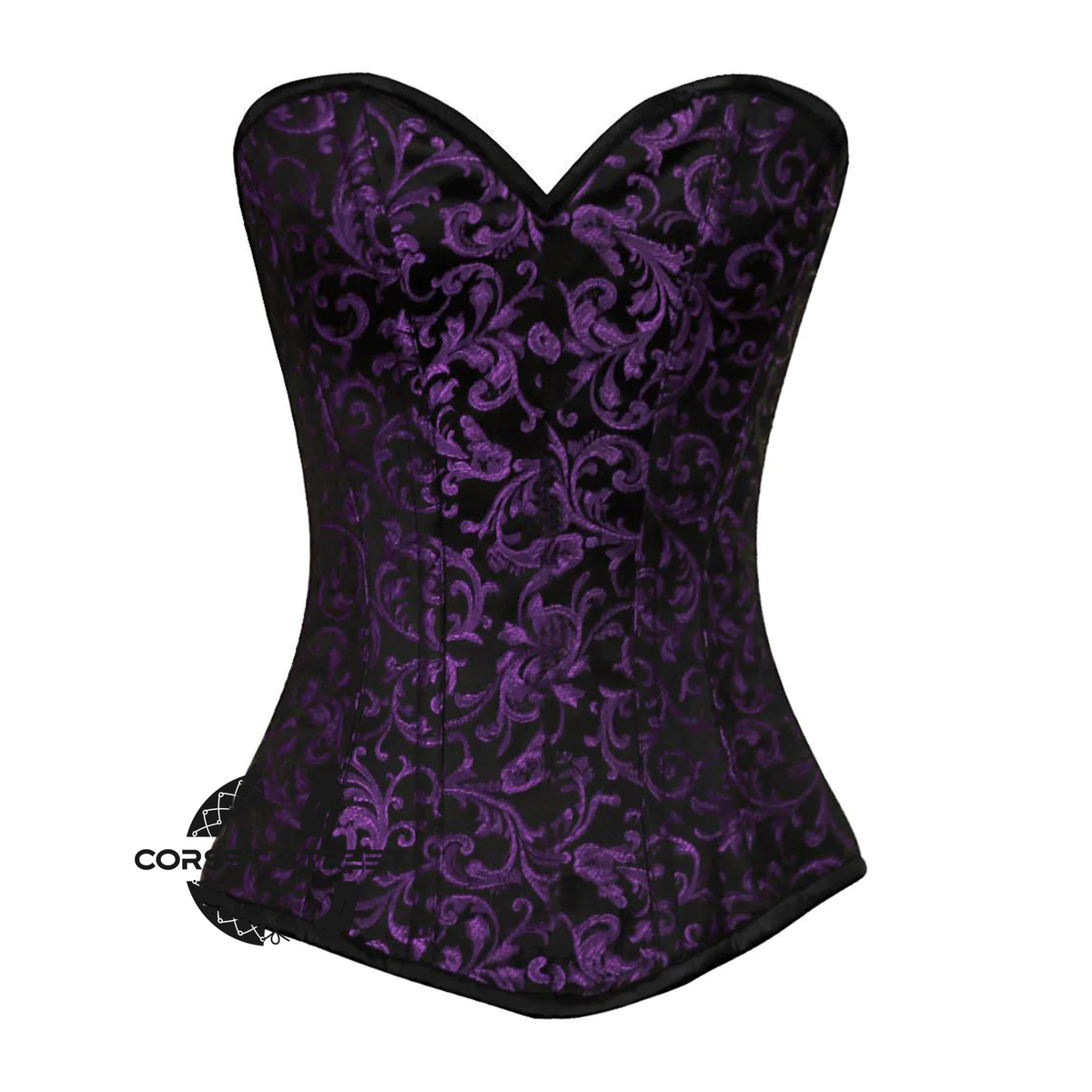 Purple And Black Brocade Front Closed Gothic Corset Overbust Top