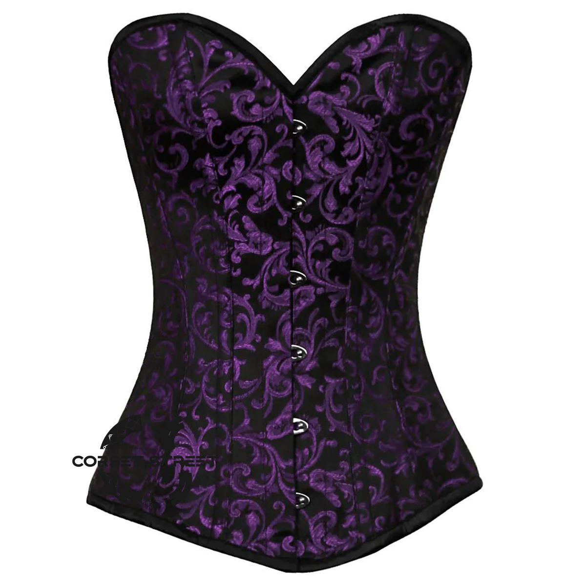 Purple And Black Brocade Costume Gothic Corset Overbust Top