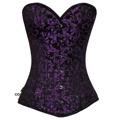 Purple And Black Brocade Costume Gothic Corset Overbust Top