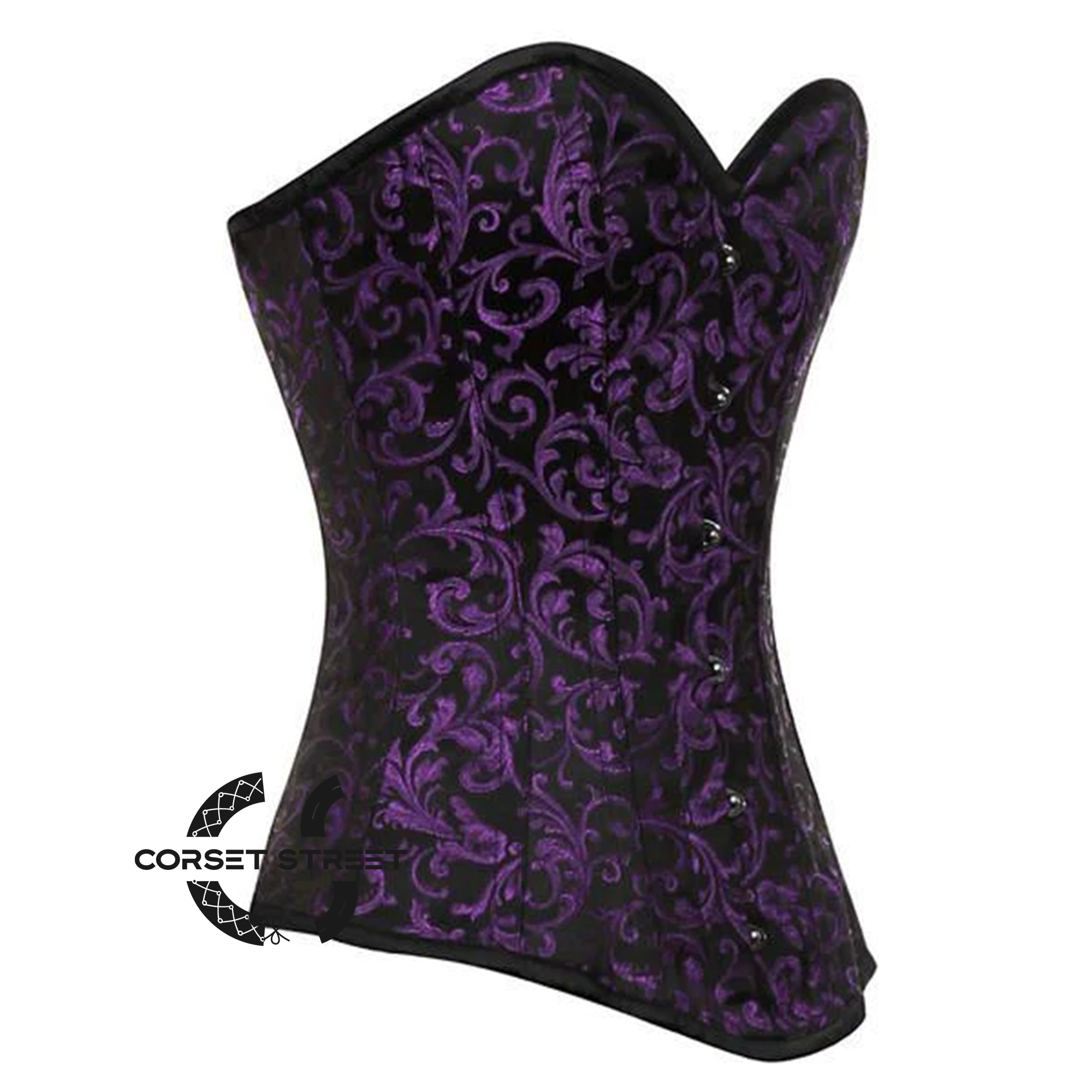 Purple And Black Brocade Costume Gothic Corset Overbust Top