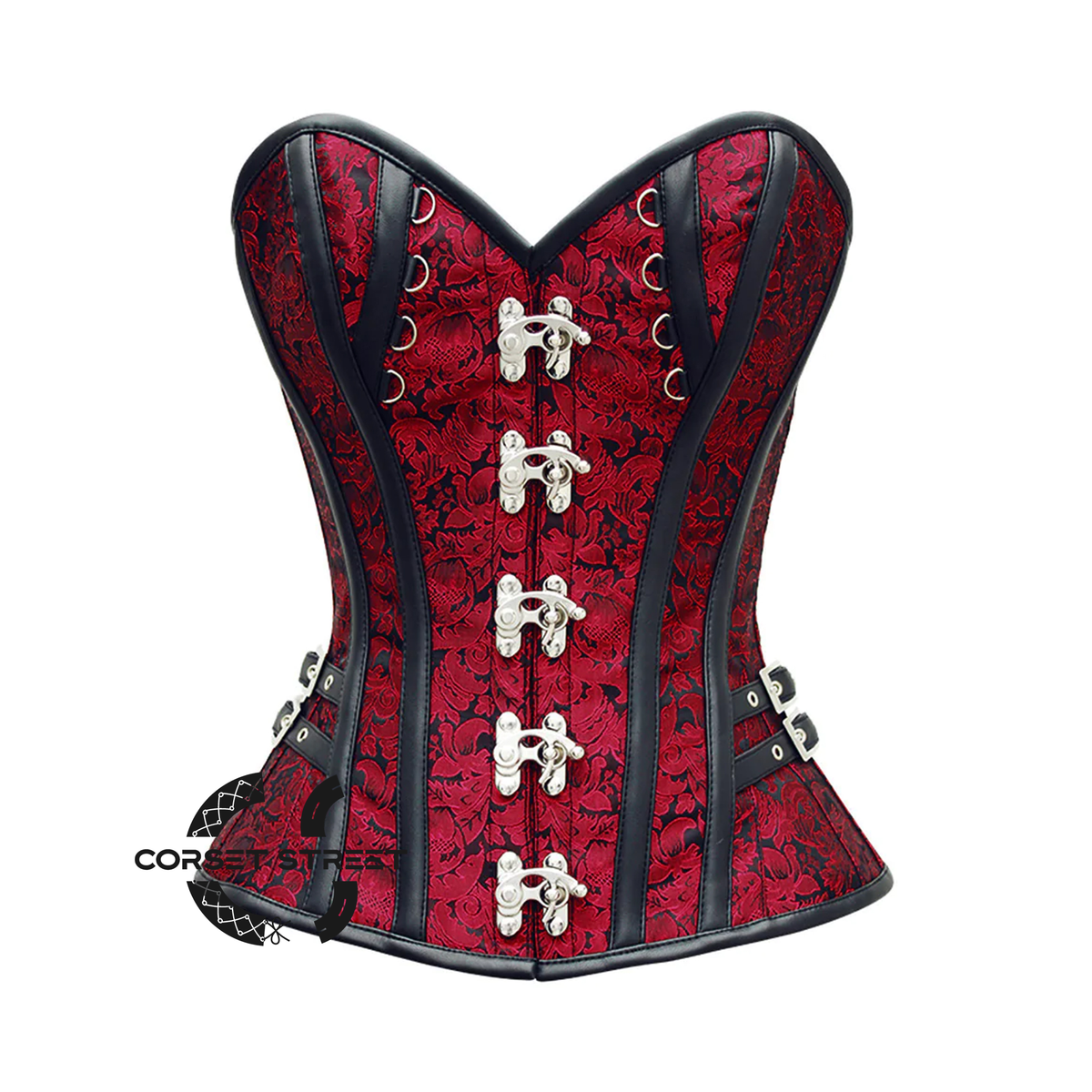 Red And Black Brocade Steampunk Costume Gothic Corset Overbust Top