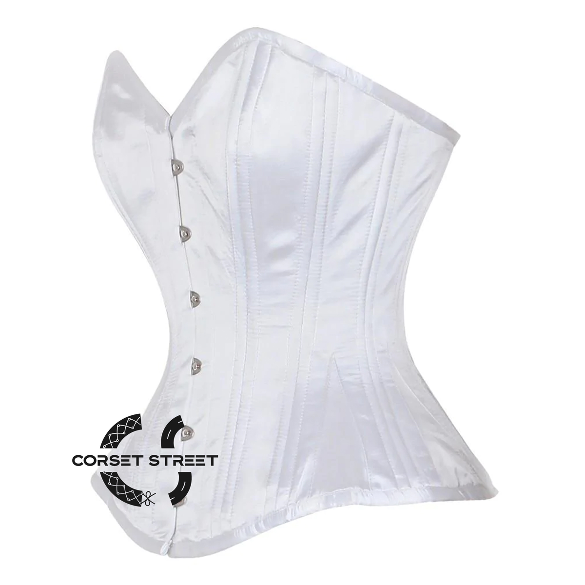 White Satin Burlesque Double Bone Waist Cincher Costume Gothic Corset Overbust Top