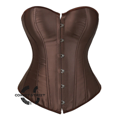 Brown Satin Burlesque Waist Training Gothic Corset Overbust Top