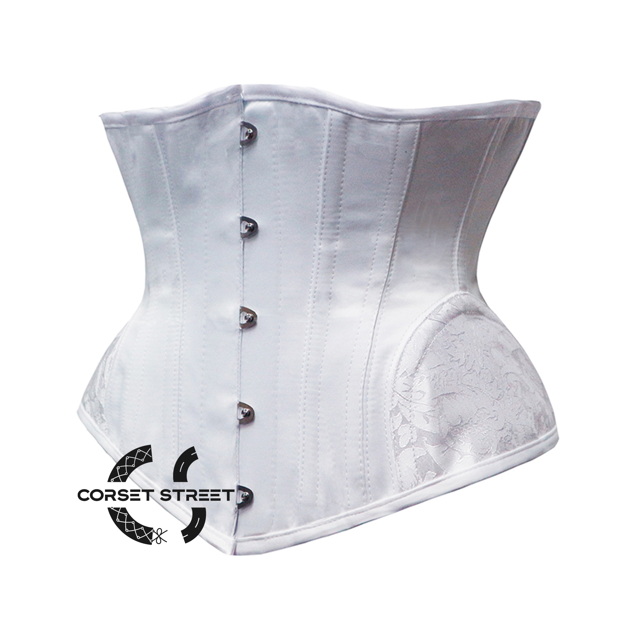 White Satin Side Brocade Design Steampunk Underbust Waspie Corset