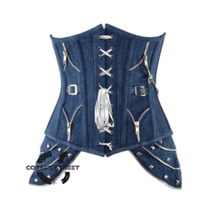 Blue Denim Gothic Heavy Duty Front Lace Steampunk Waist Training Underbust Corset