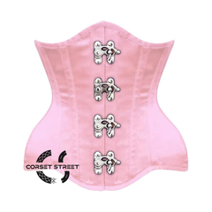 s Baby Pink Satin Burlesque Gothic Front Clasps Waist Training Underbust Corset