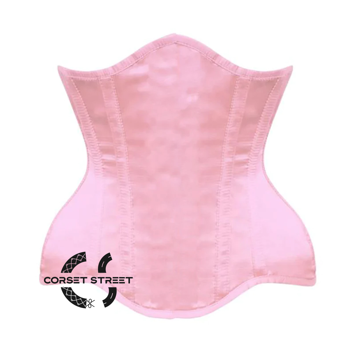 Baby Pink Satin Burlesque Gothic Front Closed Waist Training Underbust Corset