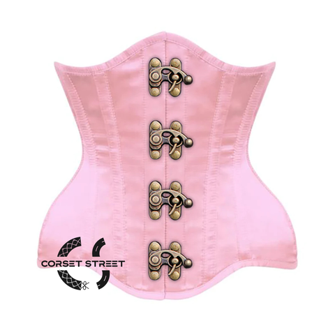 Baby Pink Satin Burlesque Gothic Front Antique Clasps Waist Training Underbust Corset