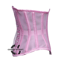 Baby Pink Mesh Satin Stripes Burlesque Gothic Front Lace Waist Training Underbust Corset