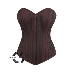 Brown Cotton Burlesque Gothic Waist Training Overbust Corset