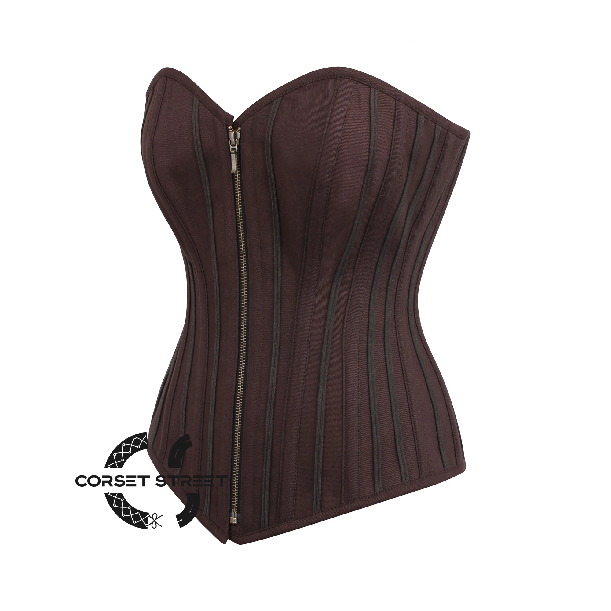 Brown Cotton Burlesque Gothic Waist Training Overbust Corset