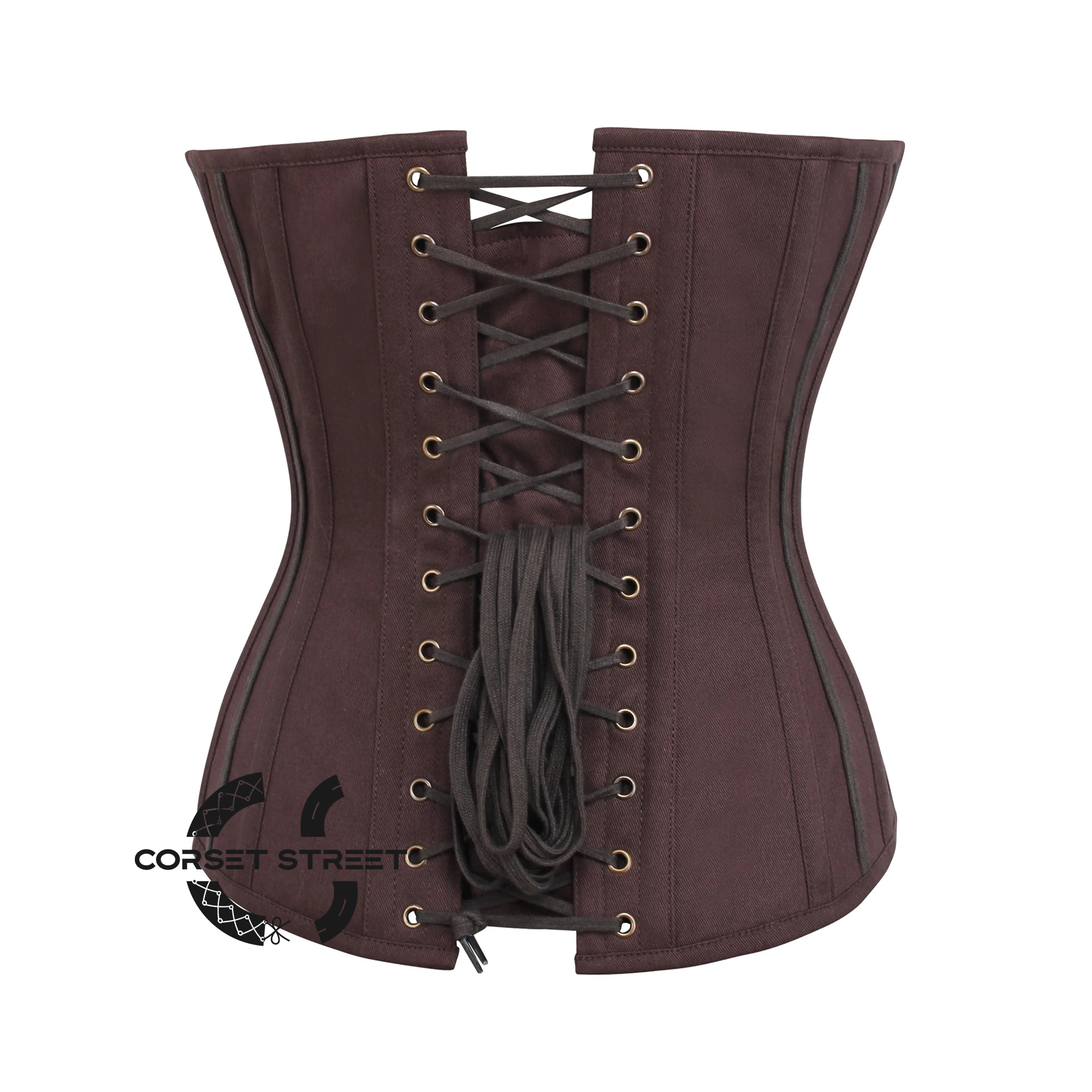 Brown Cotton Burlesque Gothic Waist Training Overbust Corset