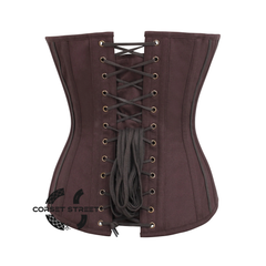 Brown Cotton Burlesque Gothic Waist Training Overbust Corset