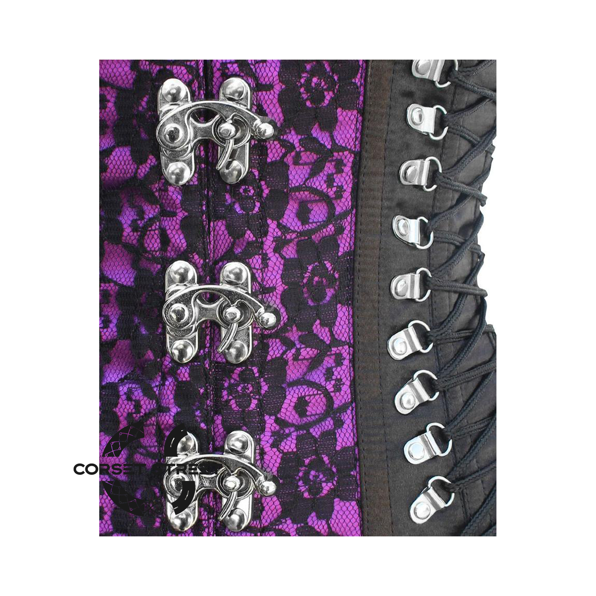 Purple And Black Satin Net Overlay Gothic Waist Training Steampunk Underbust Corset