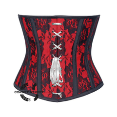 Red Satin Net Overlay Gothic Waist Training Steampunk Underbust Corset